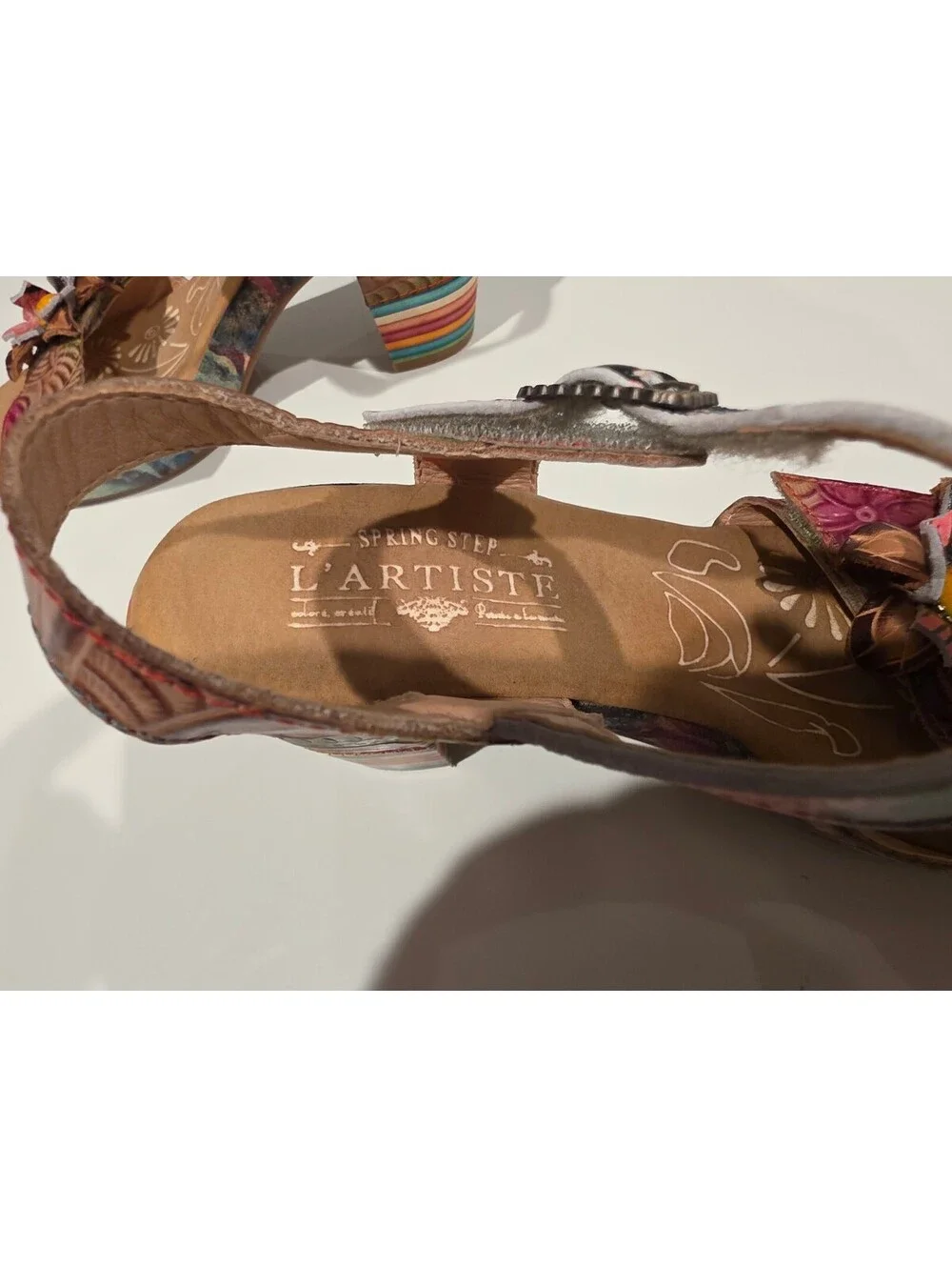 Spring Step L'Artiste Leilanie Genuine Leather Floral Heeled Sandals Size 39